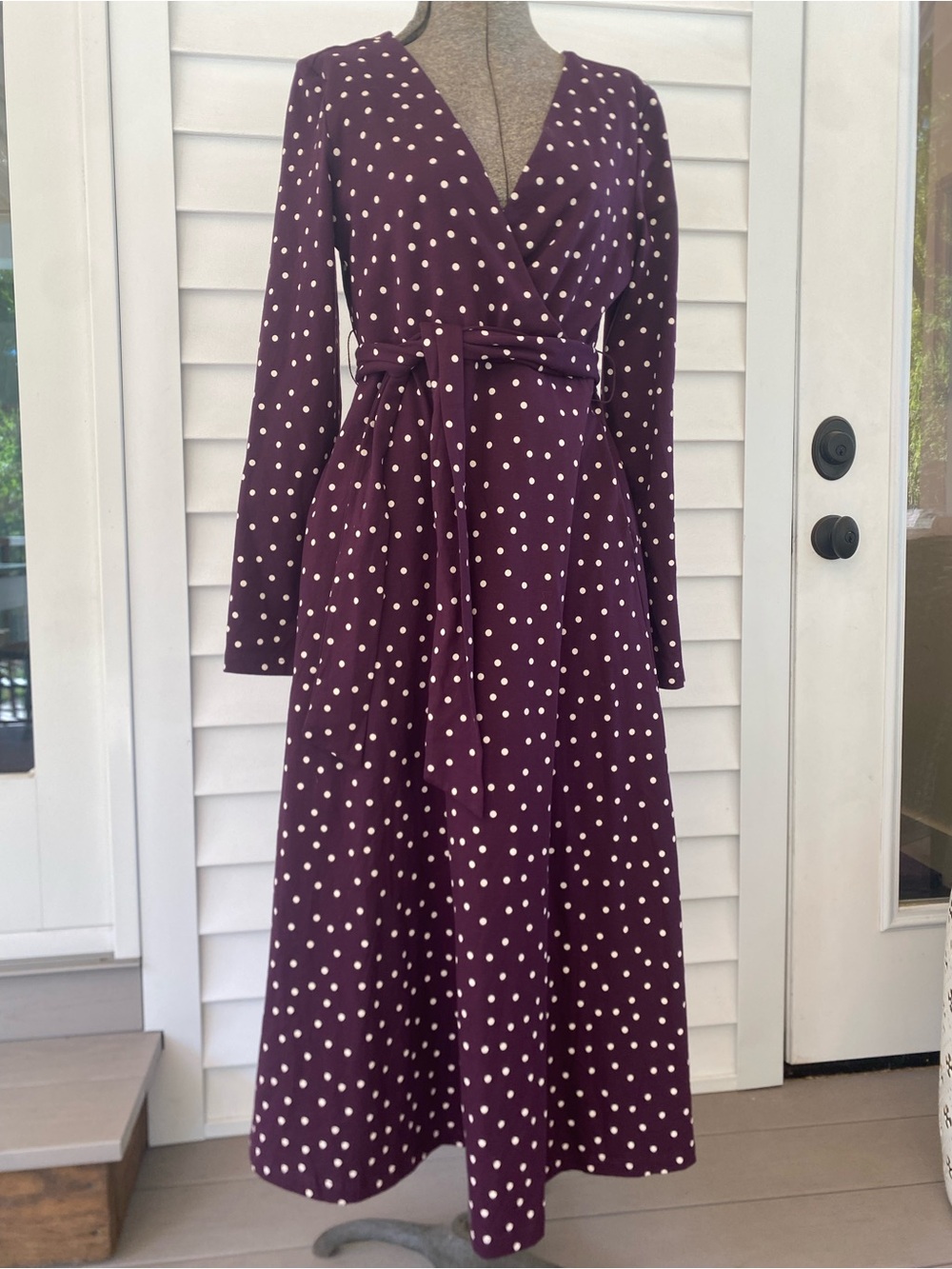 Pact Purple Polka Dot Wrap Dress with Belt